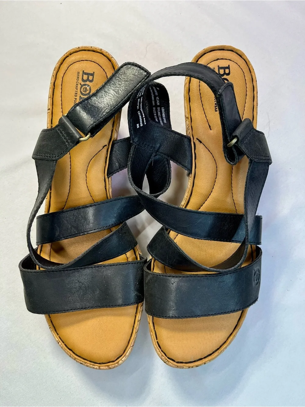 Børn Black Leather Cork Wedge Sandals Adjustable Straps Platform - 9